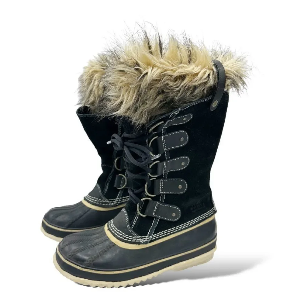 SOREL Black Suede‎ JOAN OF ARTIC Faux Fur Trimmed Snow Boot Sz 8